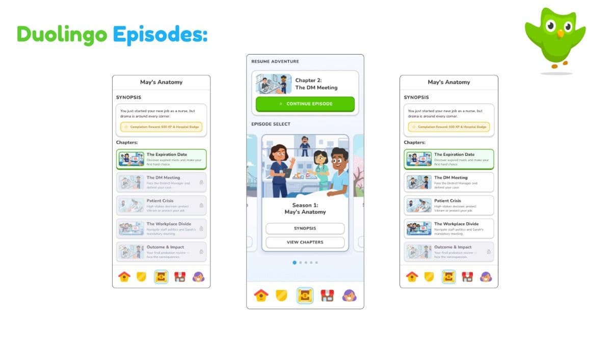 Duolingo Episodes concept screens